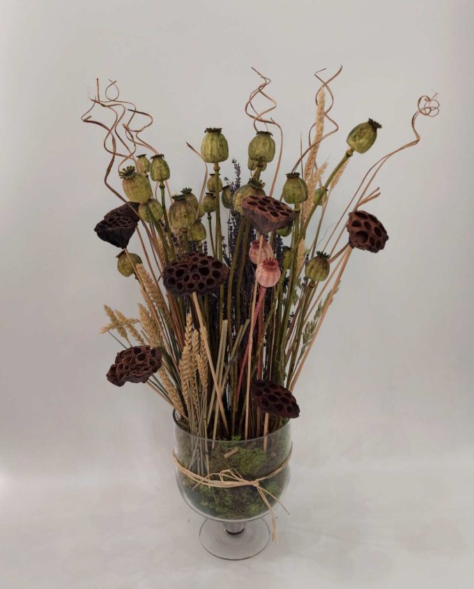 Dried Flowers Green Arrangement Vase