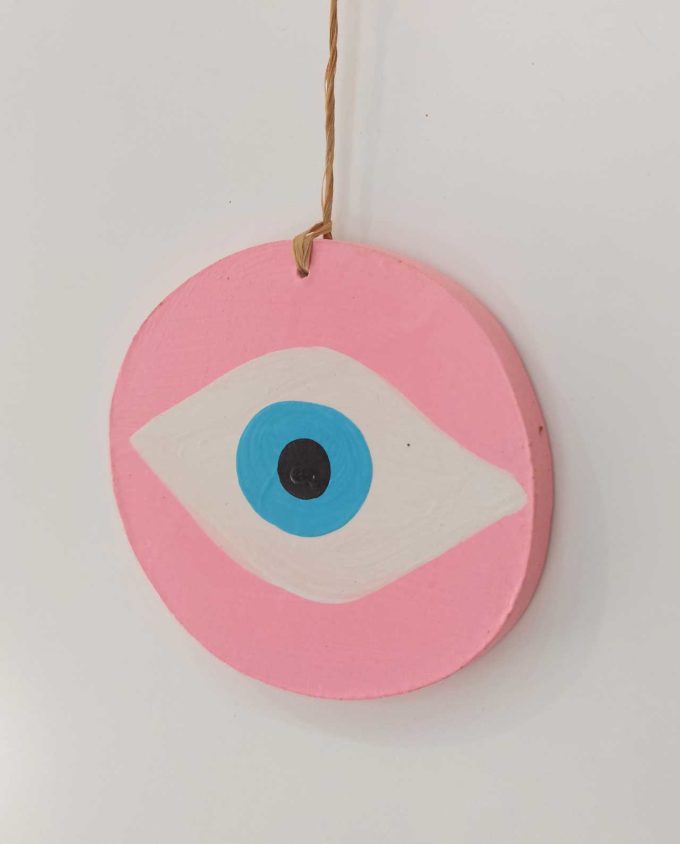 Evil Eye Handmade Wooden Pink 13 cm x 11 cm