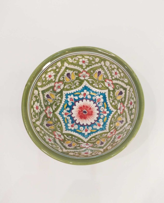 Bowl Ceramic Handpainted Green Patterns