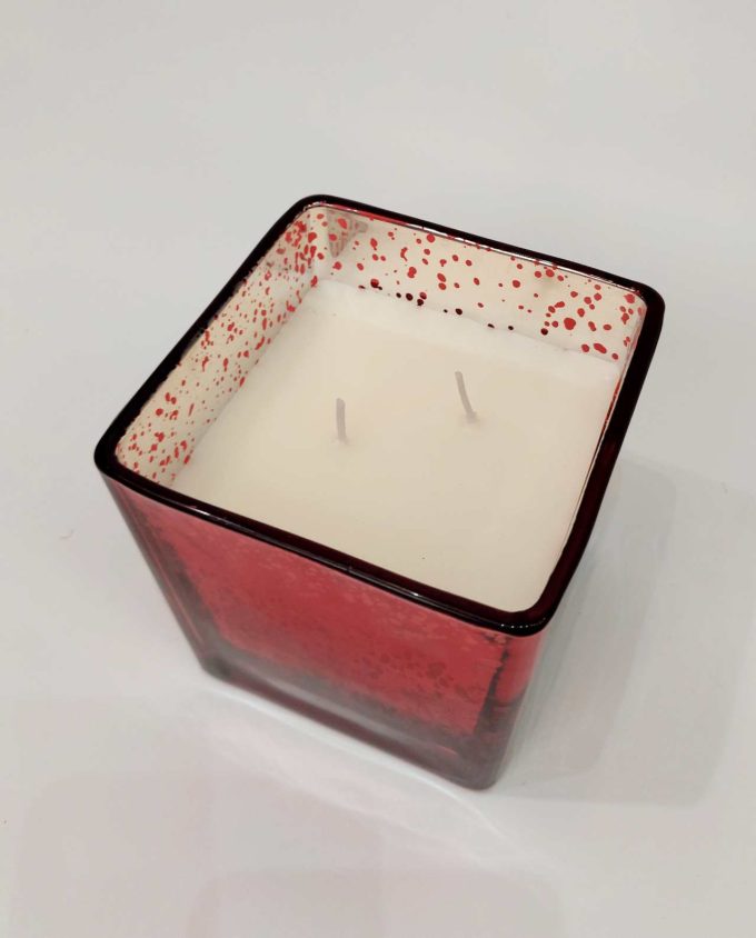 Aromatic Candle in Square Red Glass