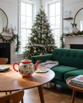 Teapot Ceramic Hand Painted Flowers Beige Orange