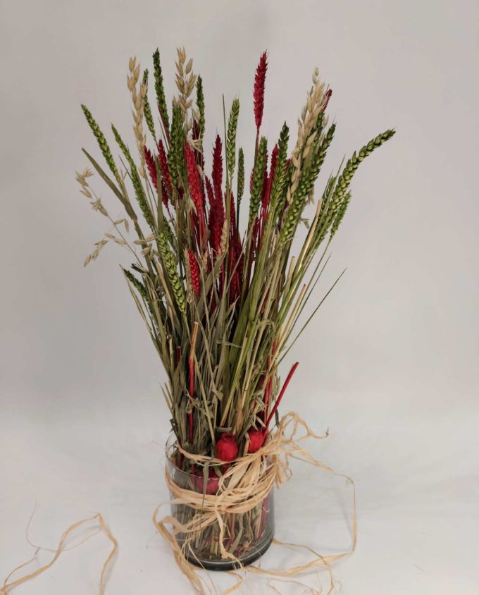 Dried Flowers Red & Green Wheat Arrangement