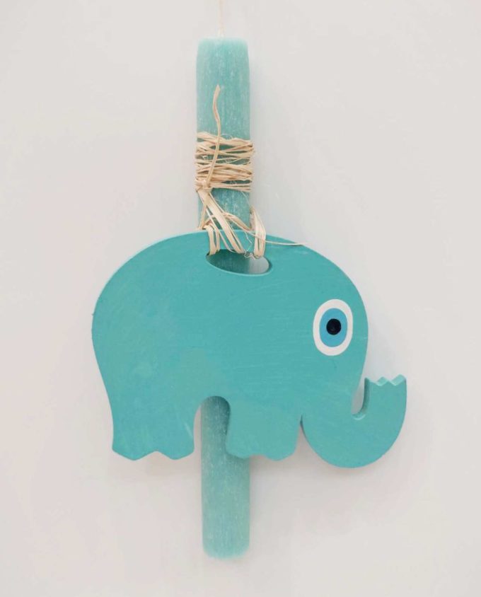 Easter Candle Wooden Turquoise Elephant Evil Eye