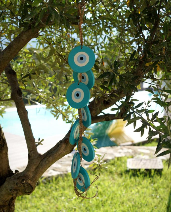 Garland 8 Evil Eyes Wooden Handmade Length 50 cm