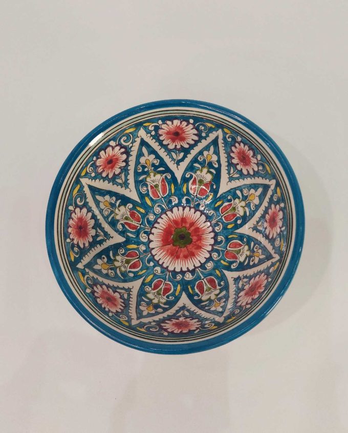 Bowl Ceramic Handpainted Blue Red Patterns