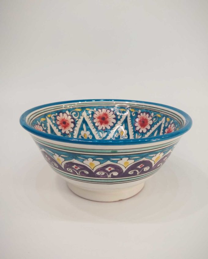 Bowl Ceramic Handpainted Blue Red Patterns