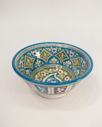 Bowl Ceramic Handpainted Green Blue Patterns