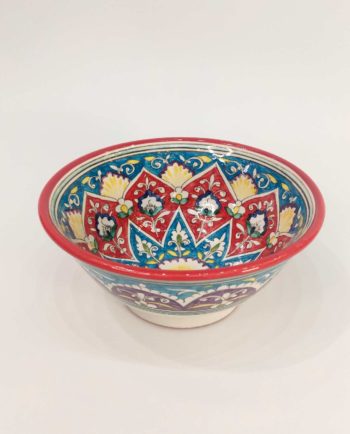 Bowl Ceramic Handpainted Red Blue Patterns