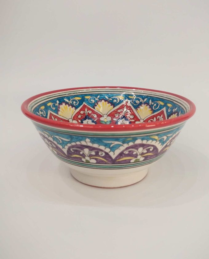 Bowl Ceramic Handpainted Red Blue Patterns