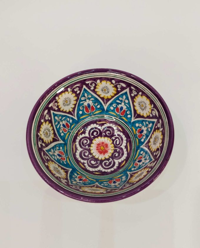 Bowl Ceramic Handpainted Blue Purple Patterns