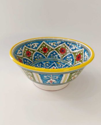 Bowl Ceramic Handpainted Blue Yellow Patterns