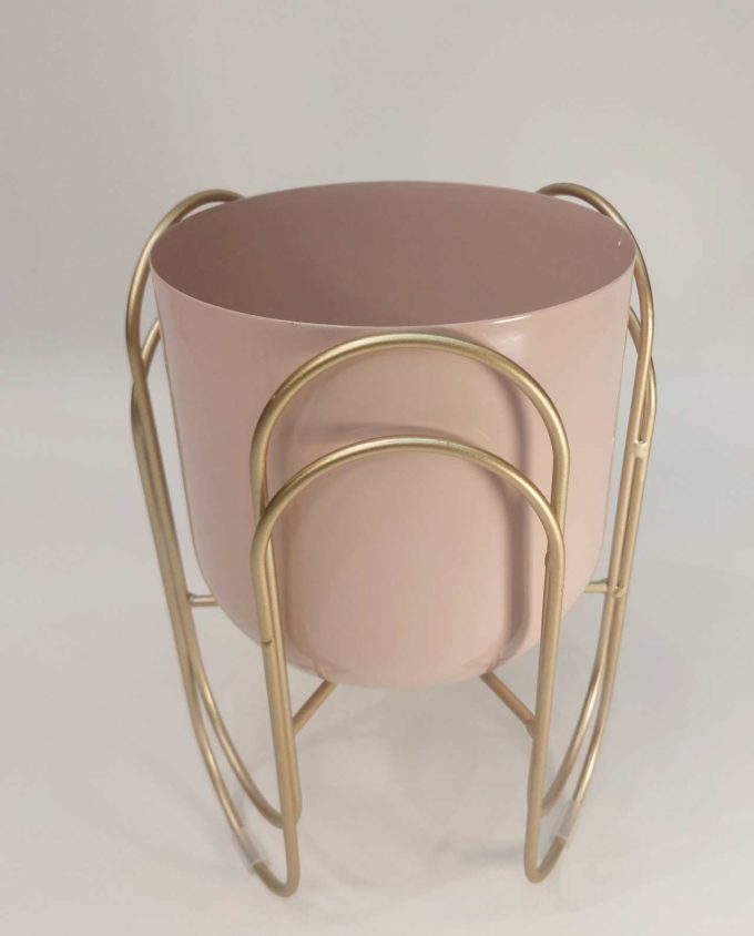 Plant Pot Metallic Pink Stand Height 28 cm Diameter 17 cm