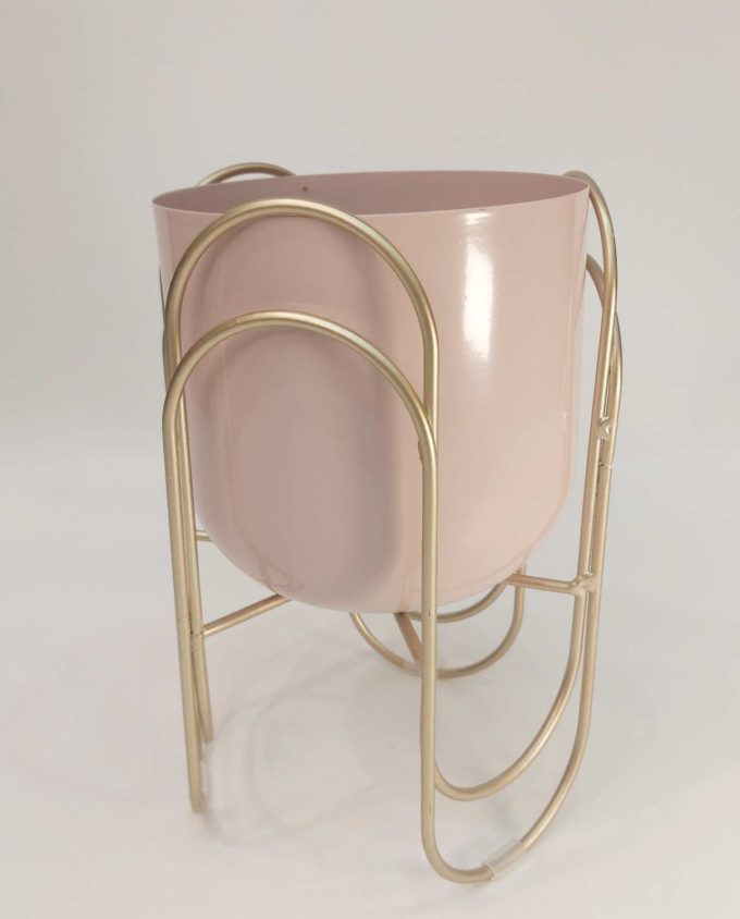 Plant Pot Metallic Pink Stand Height 28 cm Diameter 17 cm