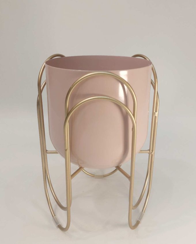 Plant Pot Metallic Pink Stand Height 28 cm Diameter 17 cm