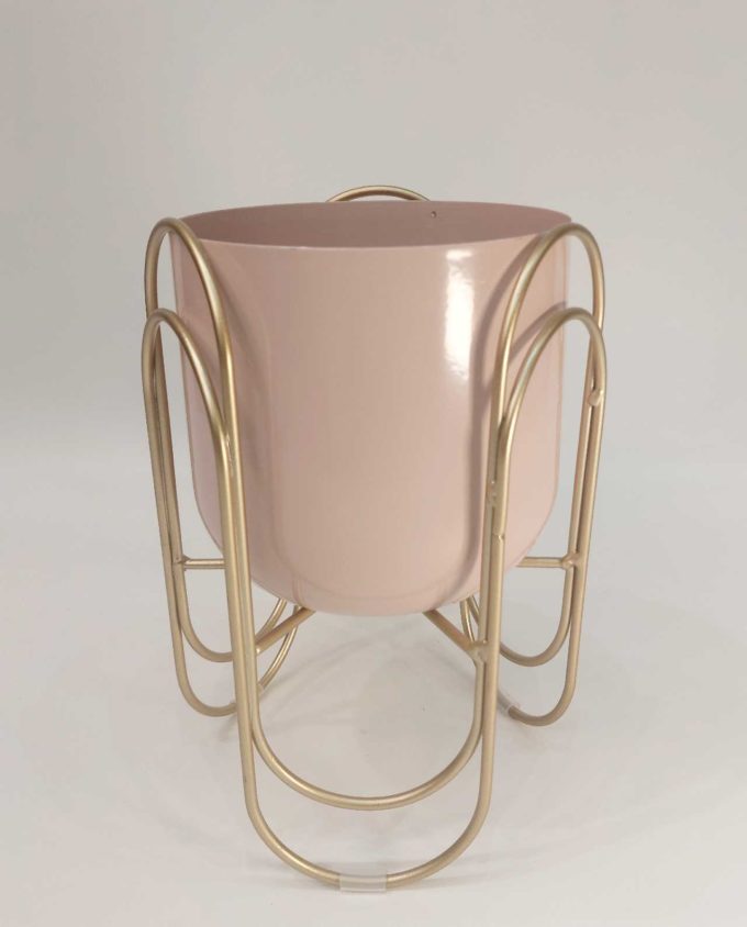 Plant Pot Metallic Pink Stand Height 28 cm Diameter 17 cm