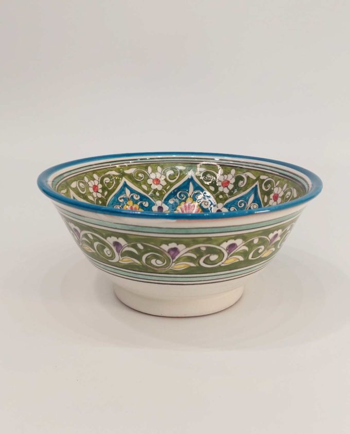 Bowl Ceramic Handpainted Blue Green Red Patterns