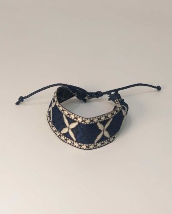 Bracelet Fabric Dark Blue White "X"