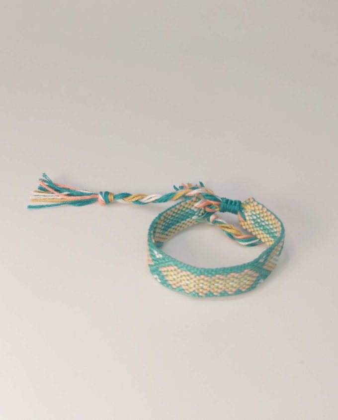 Bracelet Fabric Turquoise Salmon Pink