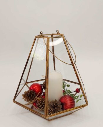Handmade Copper Lantern with Candle & Christmas Décor