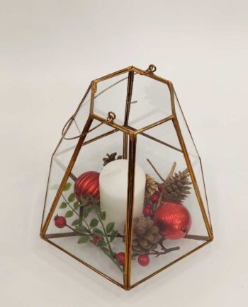 Handmade Copper Lantern with Candle & Christmas Décor