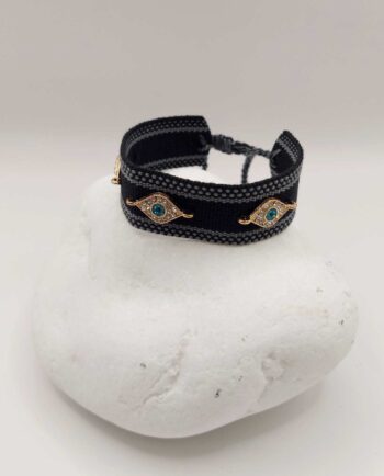 Bracelet Black Fabric Evil Eye Charms