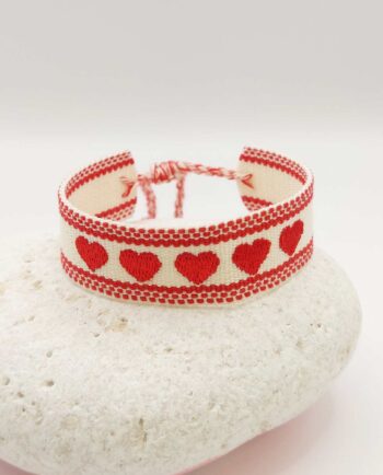 Bracelet Fabric Red Hearts