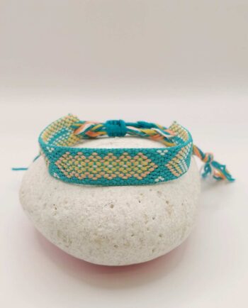 Bracelet Fabric Turquoise Salmon Pink