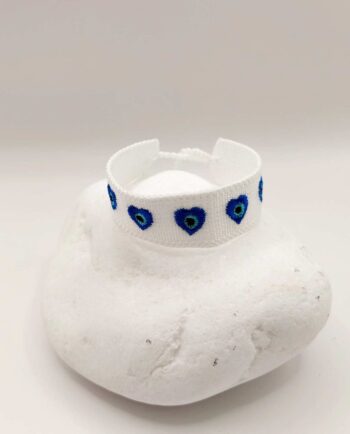Bracelet White Fabric Evil Eye Hearts