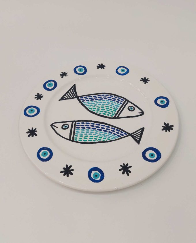 Plate Ceramic “Fish” Diameter 31 cm  Blue evil eyes