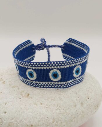 Bracelet Fabric Blue with Evil Eyes