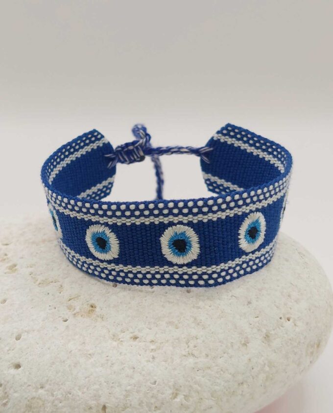 Bracelet Fabric Blue with Evil Eyes