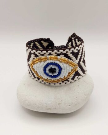 Bracelet Fabric Red White Evil Eye Beads