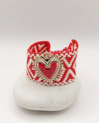 Bracelet Fabric Red White Red Heart