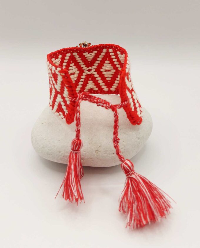 Bracelet Fabric Red White Red Heart