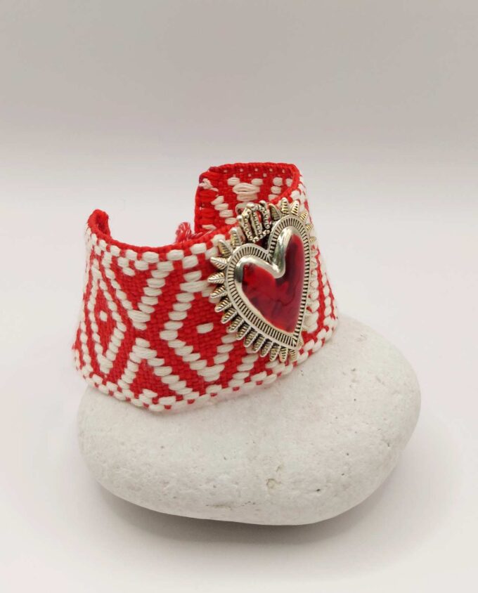 Bracelet Fabric Red White Red Heart