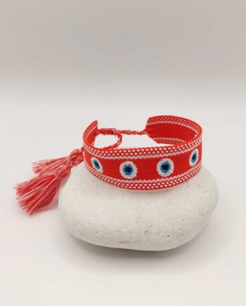 Bracelet Fabric Red with Evil Eyes