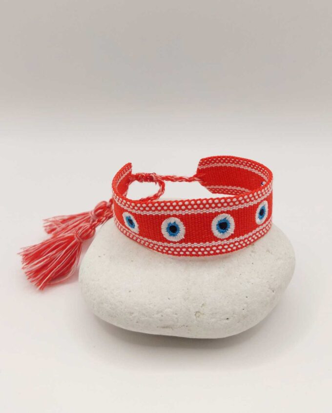 Bracelet Fabric Red with Evil Eyes