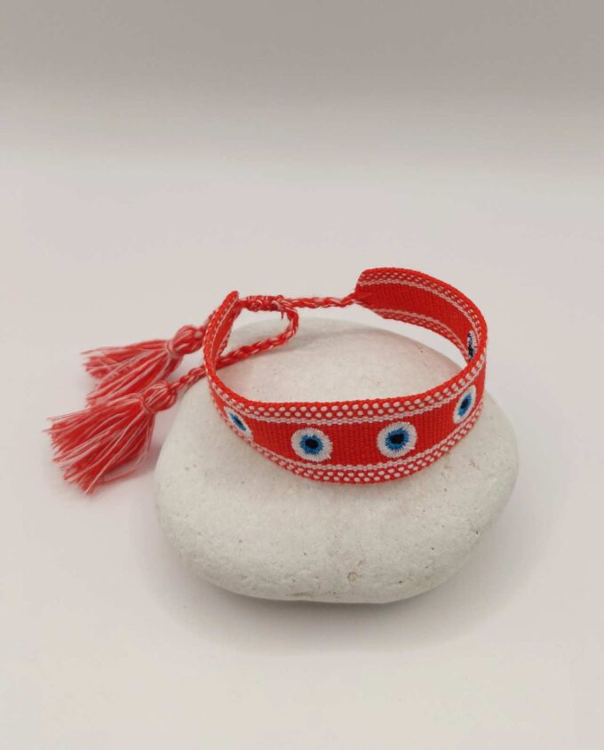 Bracelet Fabric Red with Evil Eyes