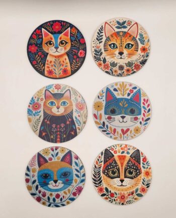 Coaster Wooden "Cat" Set 6 Pieces
