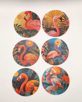Coaster Wooden "Flamingos" Set 6 Pieces