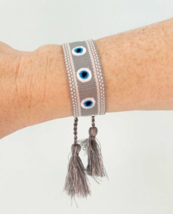 Bracelet Fabric Grey Evil Eyes