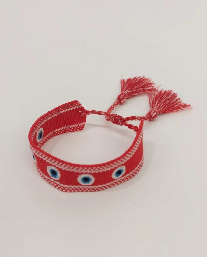 Bracelet Fabric Red Evil Eyes