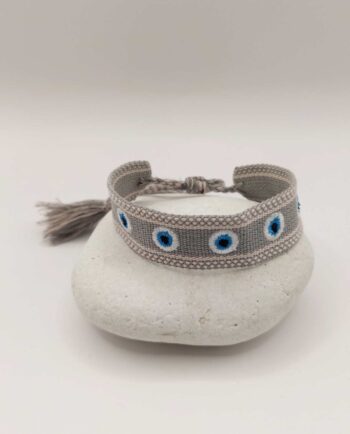 Bracelet Fabric Grey with Evil Eyes