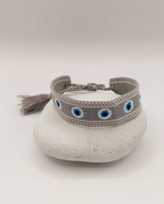 Bracelet Fabric Grey with Evil Eyes