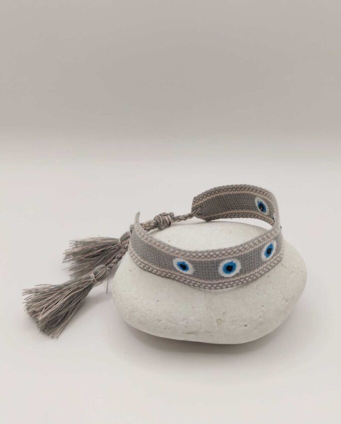 Bracelet Fabric Grey with Evil Eyes