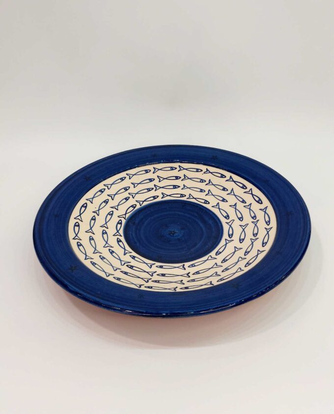 Platter Ceramic Blue Fishes Diameter 40 cm