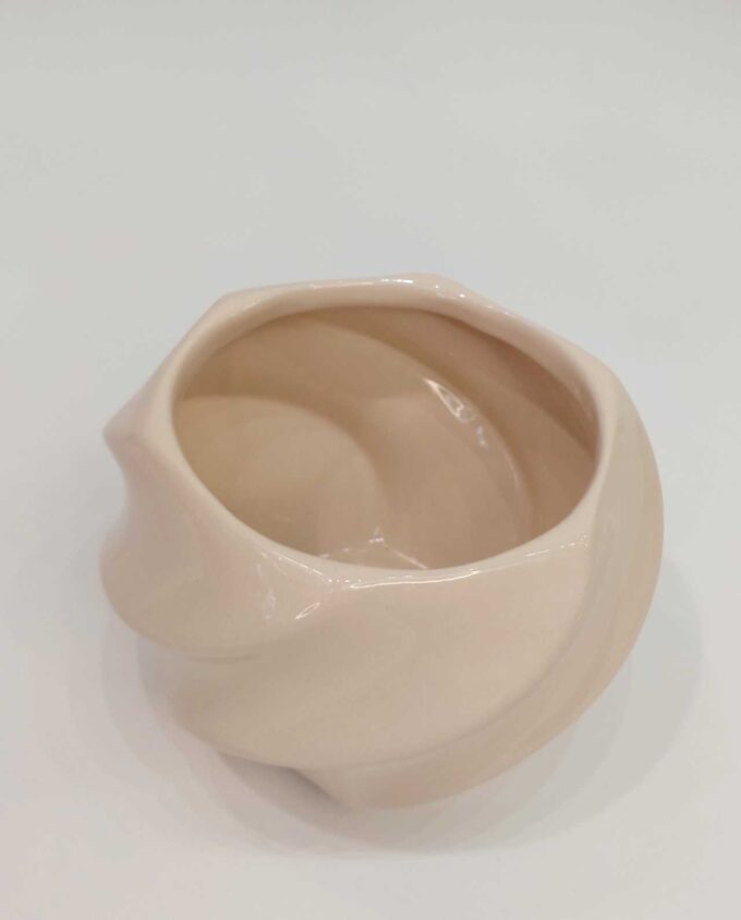 Pot Beige Ceramic "Spiral" Diameter 16 cm