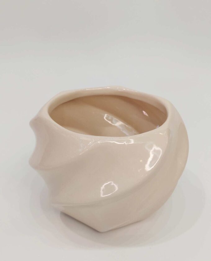 Pot Beige Ceramic "Spiral" Diameter 16 cm
