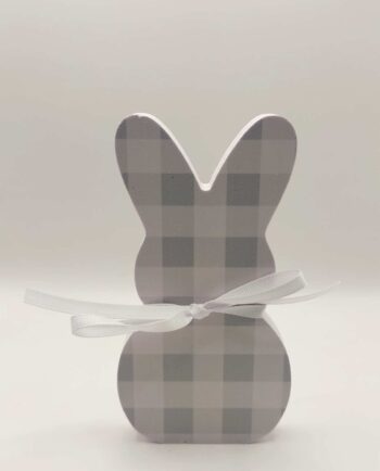 Wooden Rabbit Checkered Grey White Height 15 cm