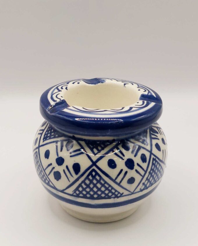 Ashtray Ceramic Handpainted Blue Patterns